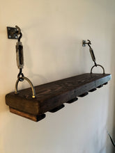 Load image into Gallery viewer, Reclaimed Wood Turnbuckle Shelf with Wine Glass Rack